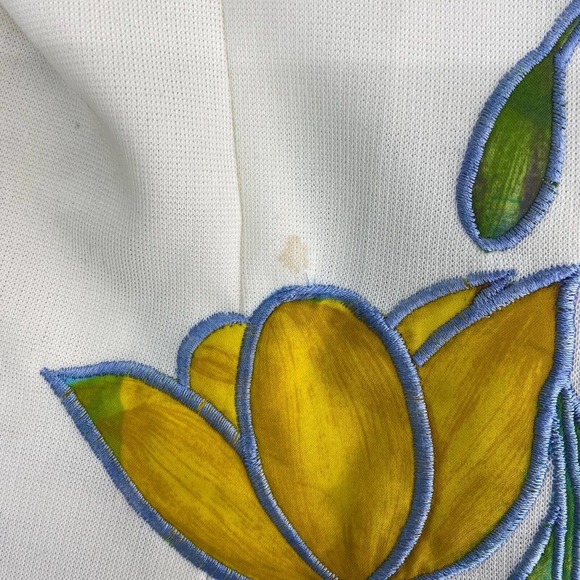 VTG 1960s World Knits White Blue Floral Print Button Front Jacket Womens Size 10 - Picture 8 of 8